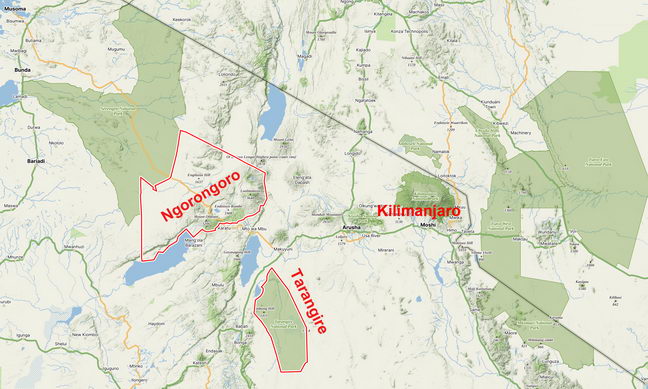 2 Day Safari Map Tarangire Ngorongoro