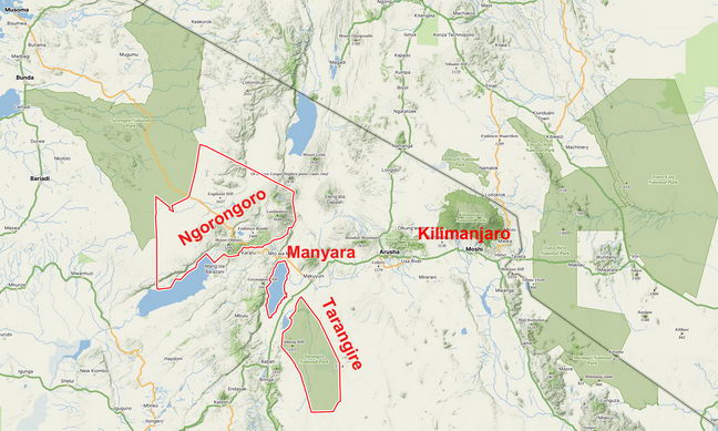 3 Day Safari Map Tarangire Ngorongoro Manyara
